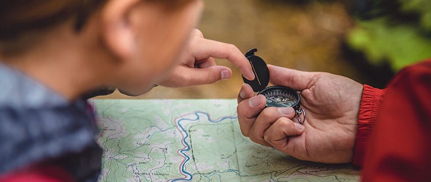 backpacking with compass map navigation